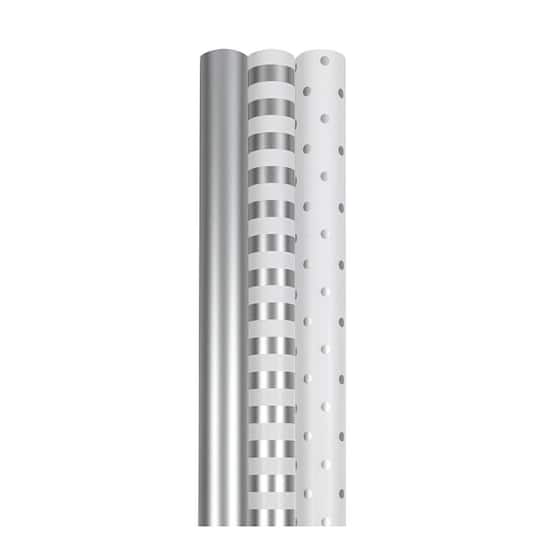 JAM Paper Premium Holiday Assorted Silver Gift Wrap, 3ct.